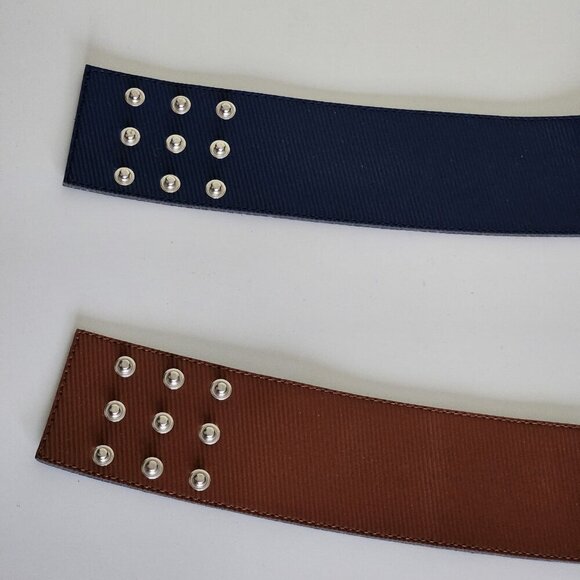 Belt Womens Lot of 2 Brown Navy Textured Ribbed Outside Snap Buttons France VTG main image 5